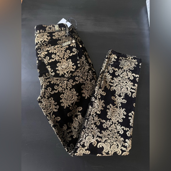 Velvet Stamped Gold Baroque print jeans, 7 For All Mankind - Picture 10 of 12